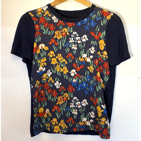 TORY BURCH Women's SM KAYLA Navy Linen & Silk Floral Blouse Shirt - Picture 1 of 6